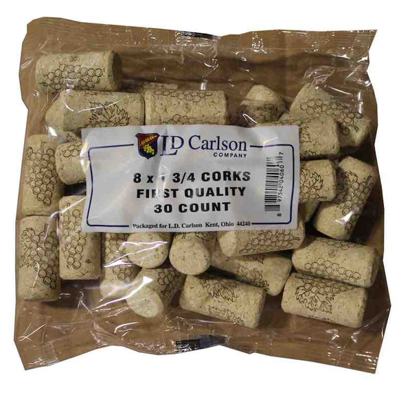 8X1 3-4 FIRST QUALITY STRAIGHT WINE CORKS 44 X 22MM 30-BAG