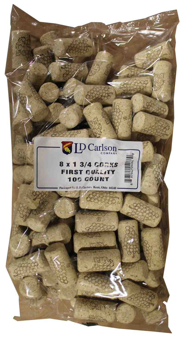 8X1 3-4 FIRST QUALITY STRAIGHT WINE CORKS 44 X 22MM 100-BAG