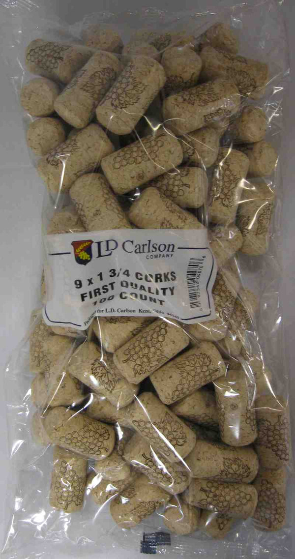 9X1 3-4 FIRST QUALITY STRAIGHT WINE CORKS 44 X 23MM 100-BAG